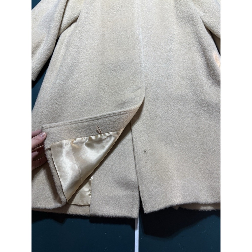 Vtg 60s Alpagora Deep Fleece Wool Mohair Coat ILGWU Cream Mod Swing Womens Large - Picture 14 of 16